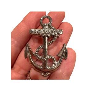 Vintage navy sailor anchor pin brooch silver tone nautical